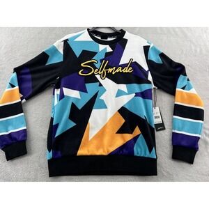 SWITCH Remarkable Sweater Mens Sz M Velour Colorful Geometric Pullover SELFMADE